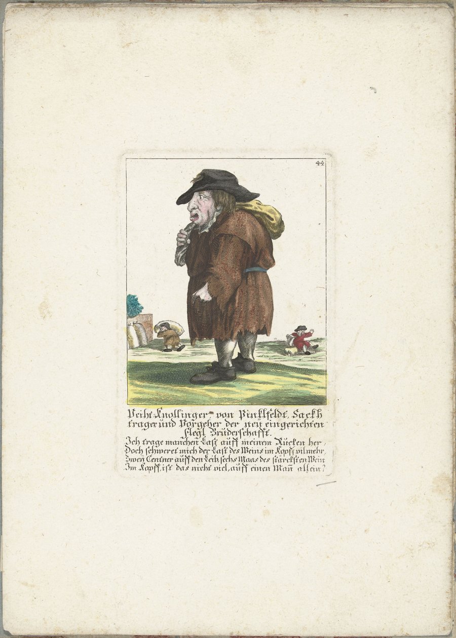 El dwerg Veith Knollinger de Pinklfeldt, hacia 1710 Veith Knollinger von Pinklfeldt, Baghtrager y predecesor de la recién establecida hermandad flegl (título sobre objeto) Il Callotto resurcitato o Gabinete pequeño recién amueblado (título de la serie) de Martin Engelbrecht (attributed to)