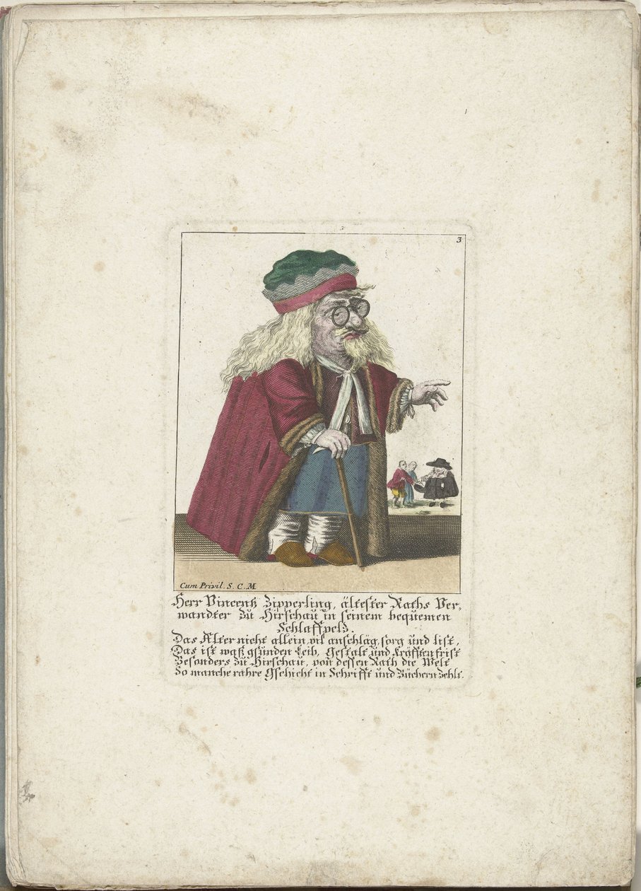 El dwerg Vincentz Zipperling en een bontjas, hacia 1710 Herr Vincentz Zipperling, el pariente más antiguo de Rath en Hirschau, con su cómodo abrigo holgado (título sobre el objeto) Il Callotto resurcitato o Gabinete pequeño recién amueblado (título de la s de Martin Engelbrecht (attributed to)