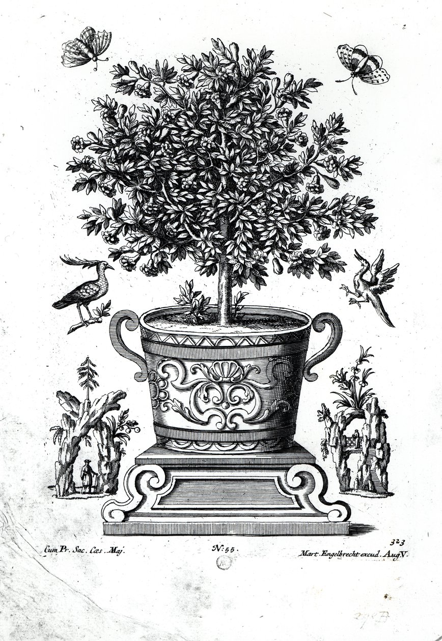 Árbol ornamental en una urna sobre un pequeño escenario de Martin Engelbrecht