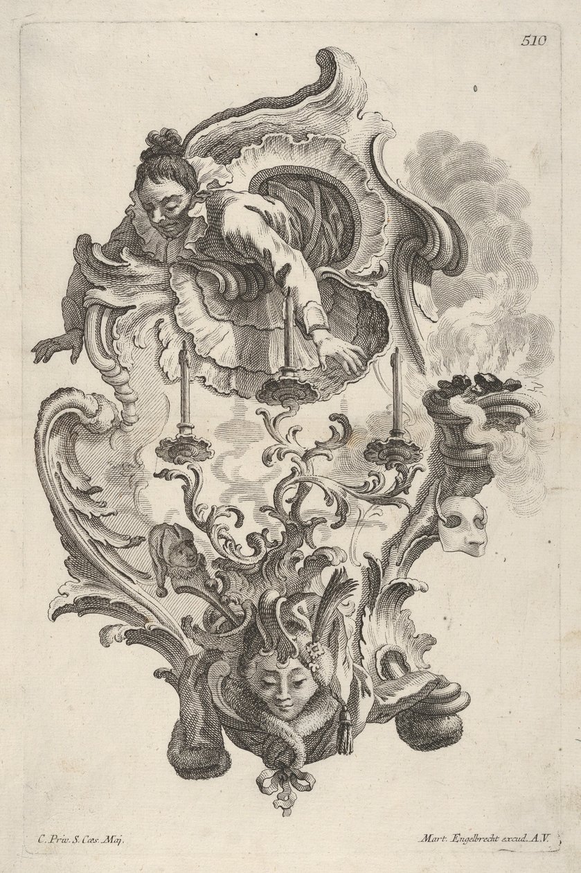 Candelabro representando el invierno, de Wand-Leuchter die 4 Jahrseiten vorstellend, ca. 1730-56 de Martin Engelbrecht