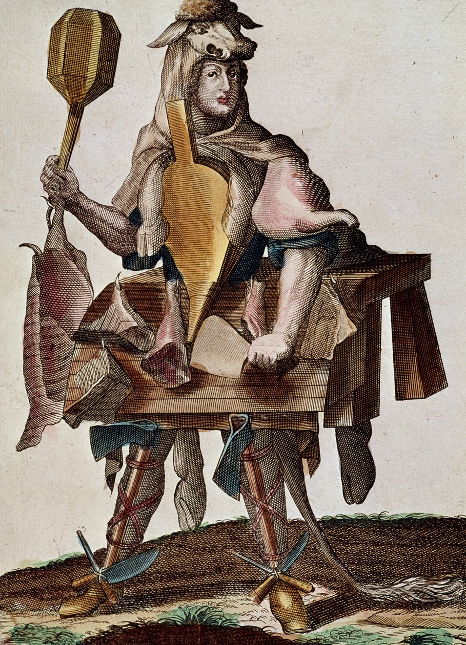El carnicero, grabado de Assemblage des nouveau manouvries habilles Martin Engelbrecht (1684-1756), Alemania de Martin Engelbrecht