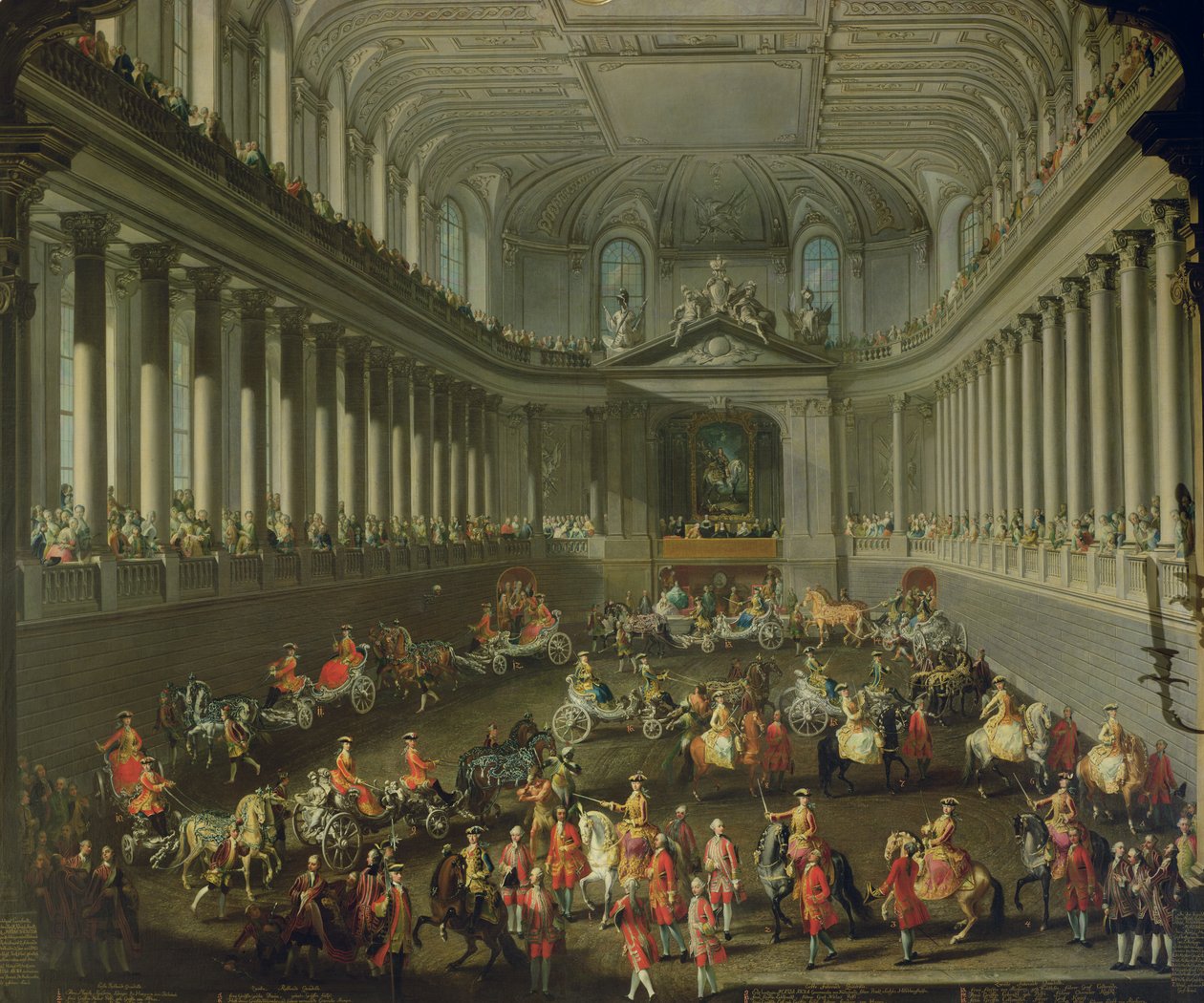 Una cabalgata en la Escuela de Equitación de Invierno de la Hof de Viena para celebrar la derrota del ejército francés en Praga, 1743 de Martin II Mytens or Meytens