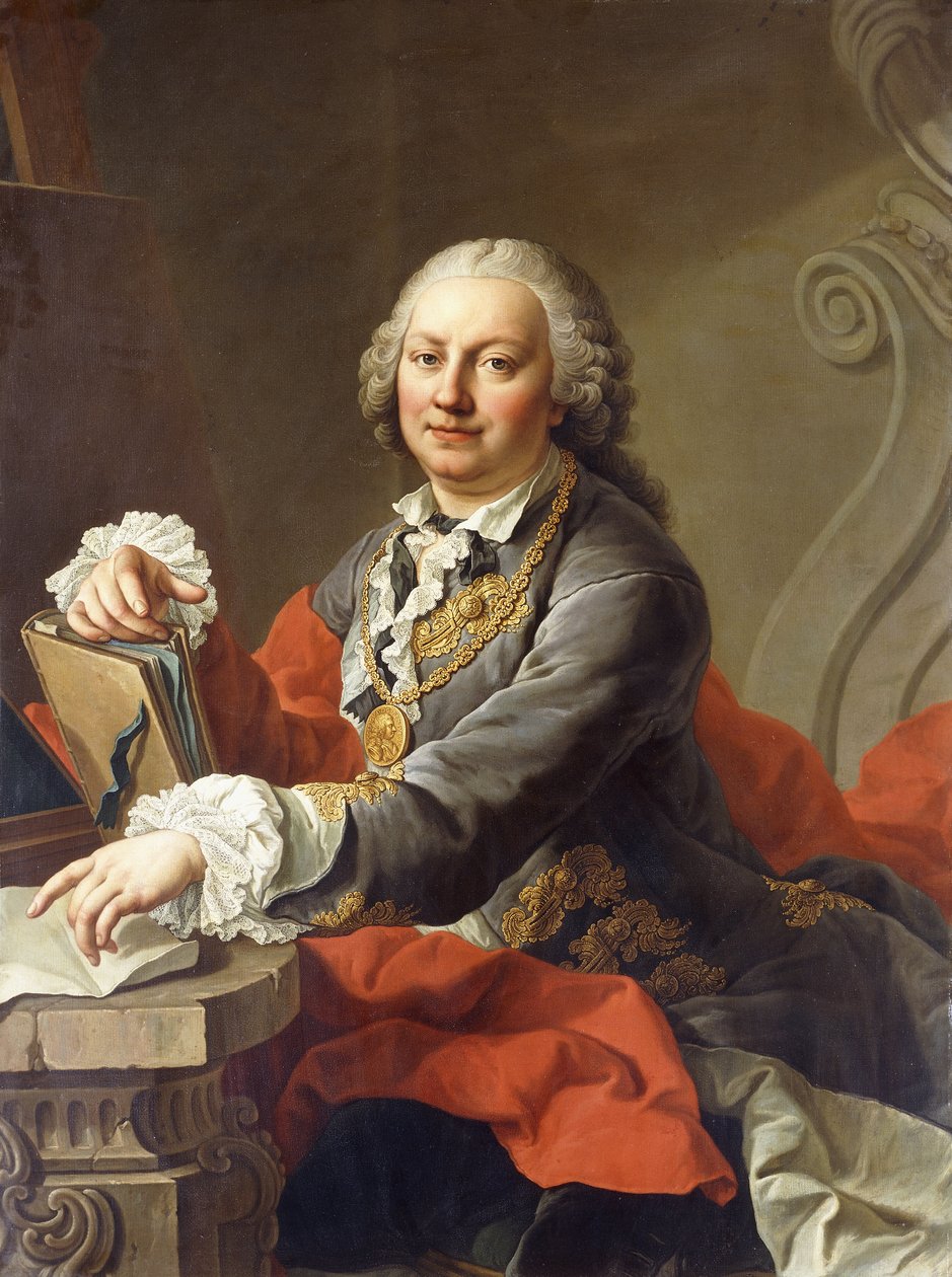 Retrato del artista, medio cuerpo, sentado frente a un borde de piedra de Martin II Mytens or Meytens