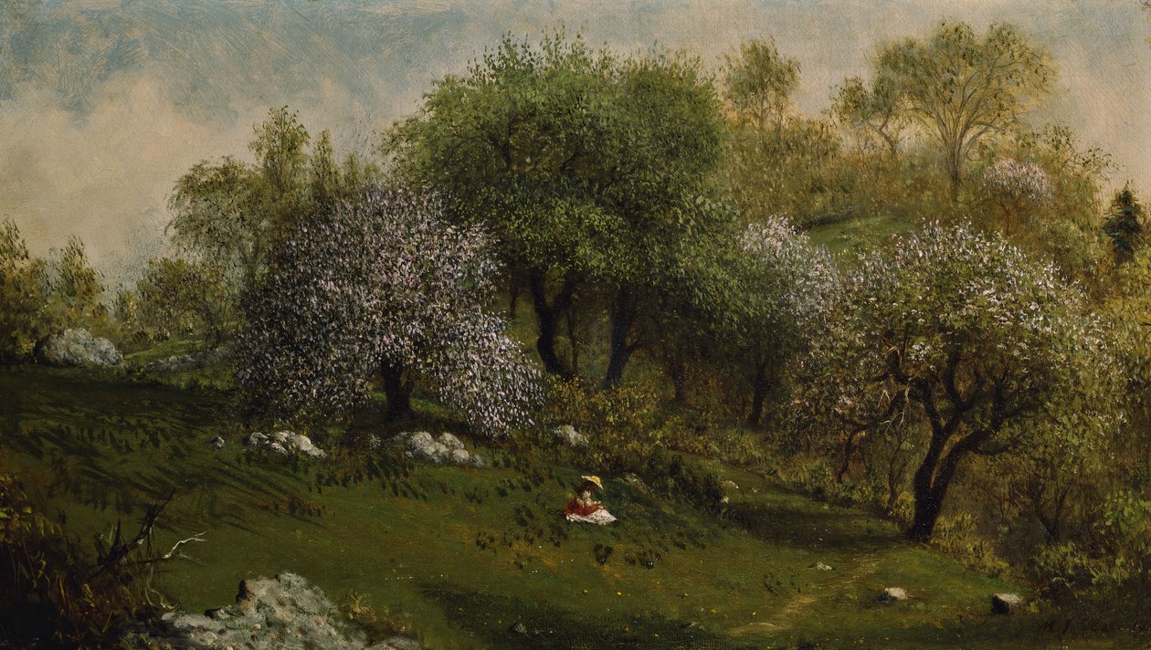 Chica en una Colina, Flores de Manzano de Martin Johnson Heade