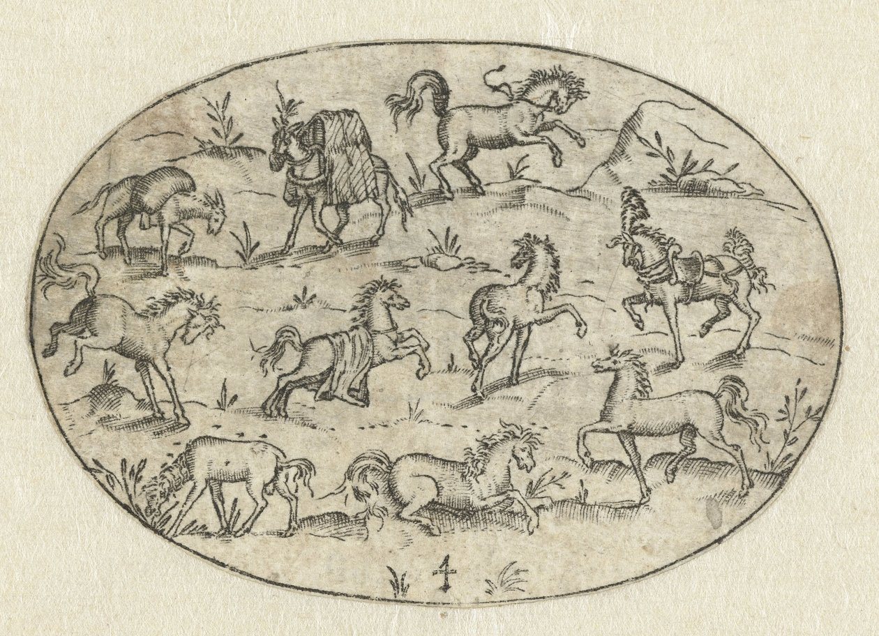 Óvalo con ocho caballos y dos burros Nev Thier Bvechlein (título de la serie) de Martin Pleginck