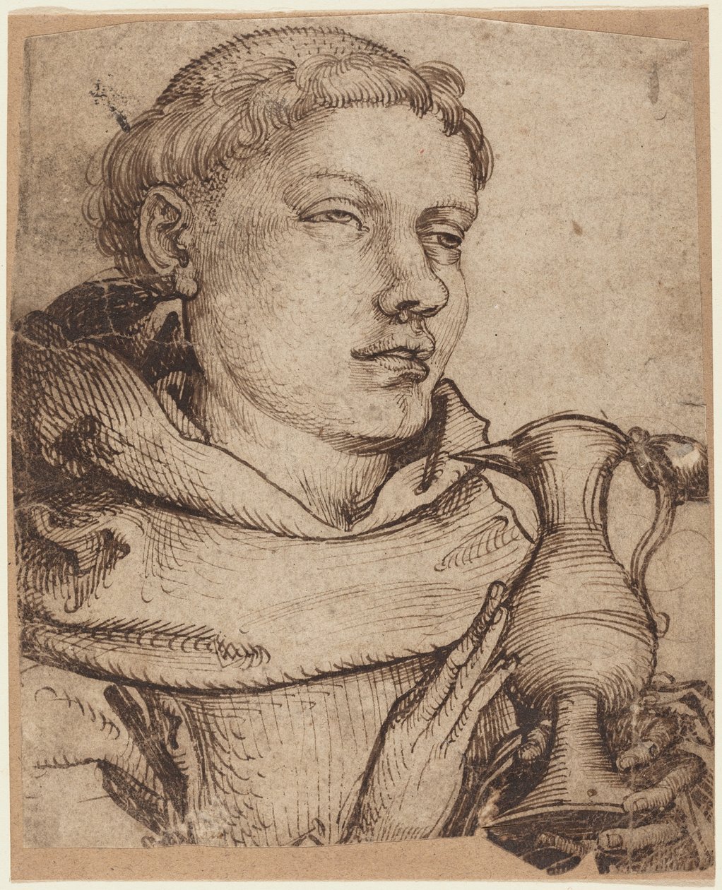 Busto de un monje asistiendo a la comunión de Martin Schongauer