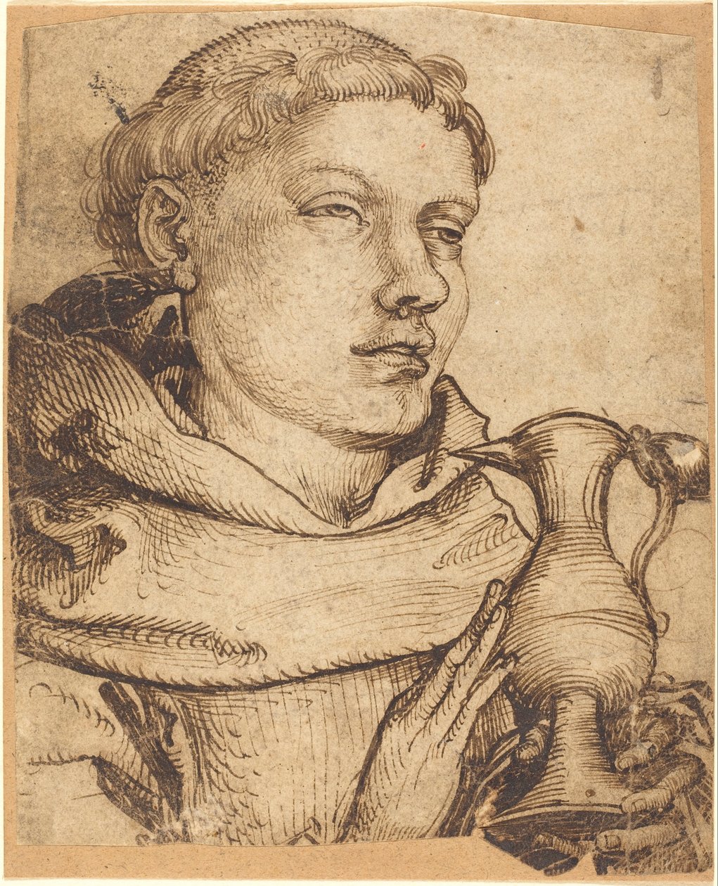 Busto de monje asistente a la comunión de Martin Schongauer