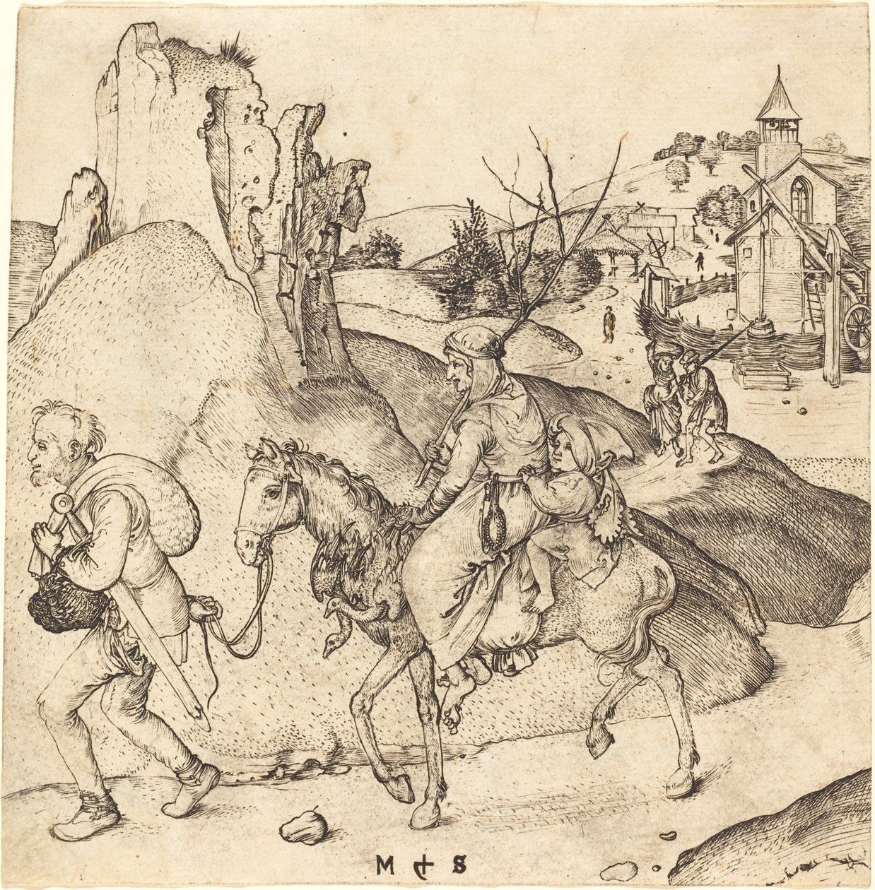 Familia campesina yendo al mercado de Martin Schongauer
