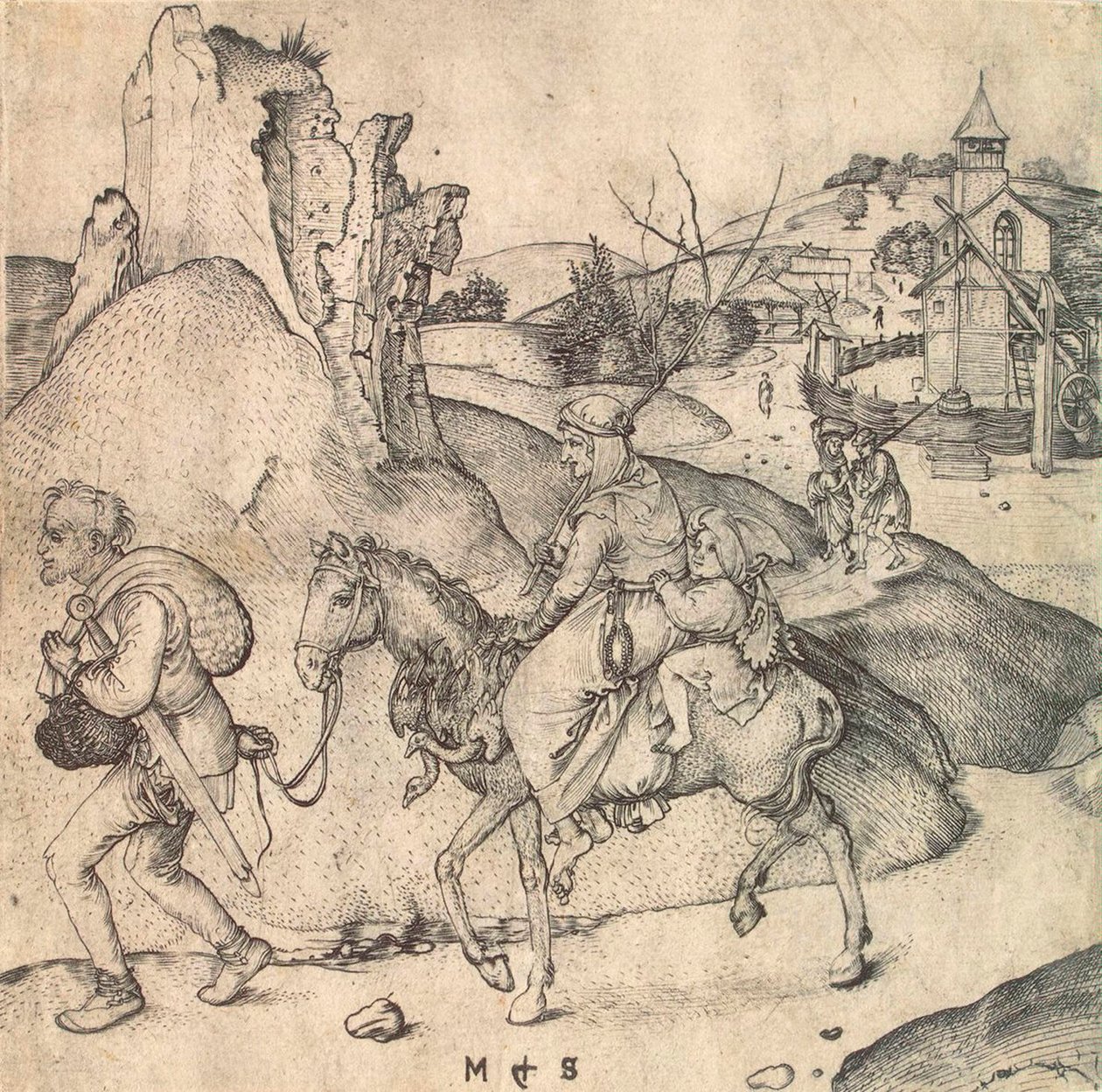 Familia campesina yendo al mercado, entre 1473 y 1475 de Martin Schongauer