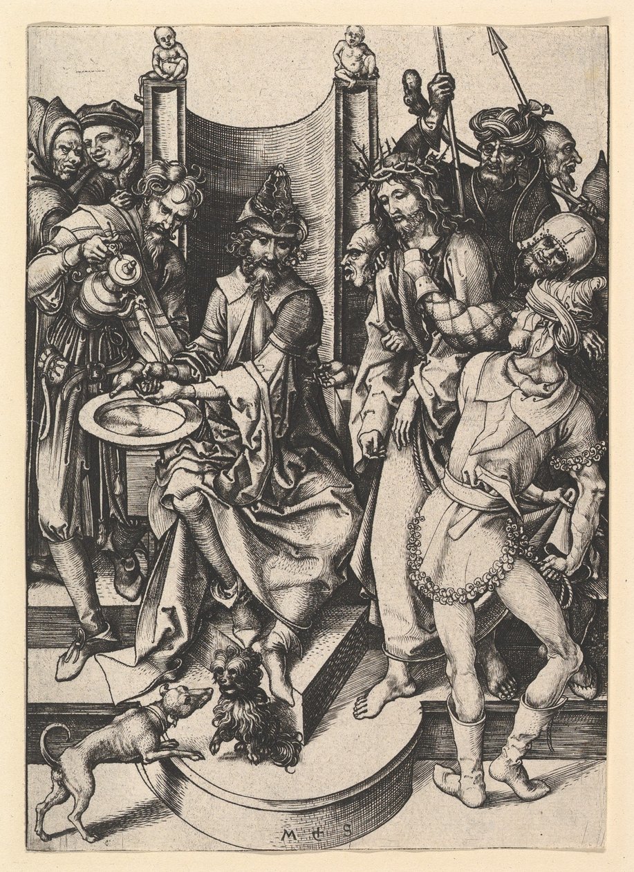 Pilato lavándose las manos, ca. 1435-1491 de Martin Schongauer