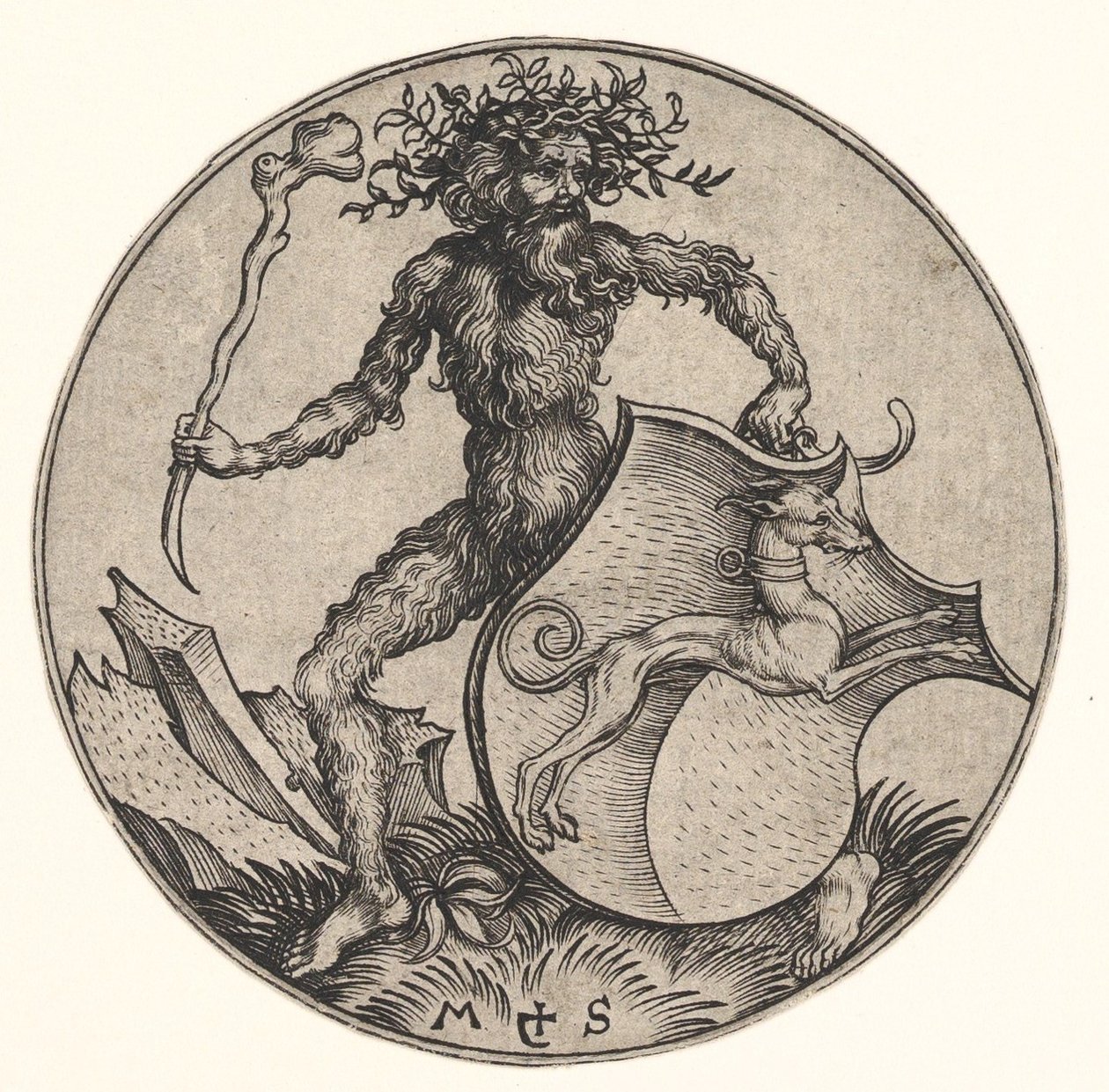 Escudo con Galgo Sostenido por Hombre Salvaje de Martin Schongauer