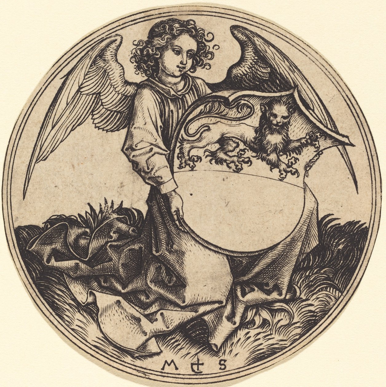 Escudo con león, sostenido por ángel de Martin Schongauer