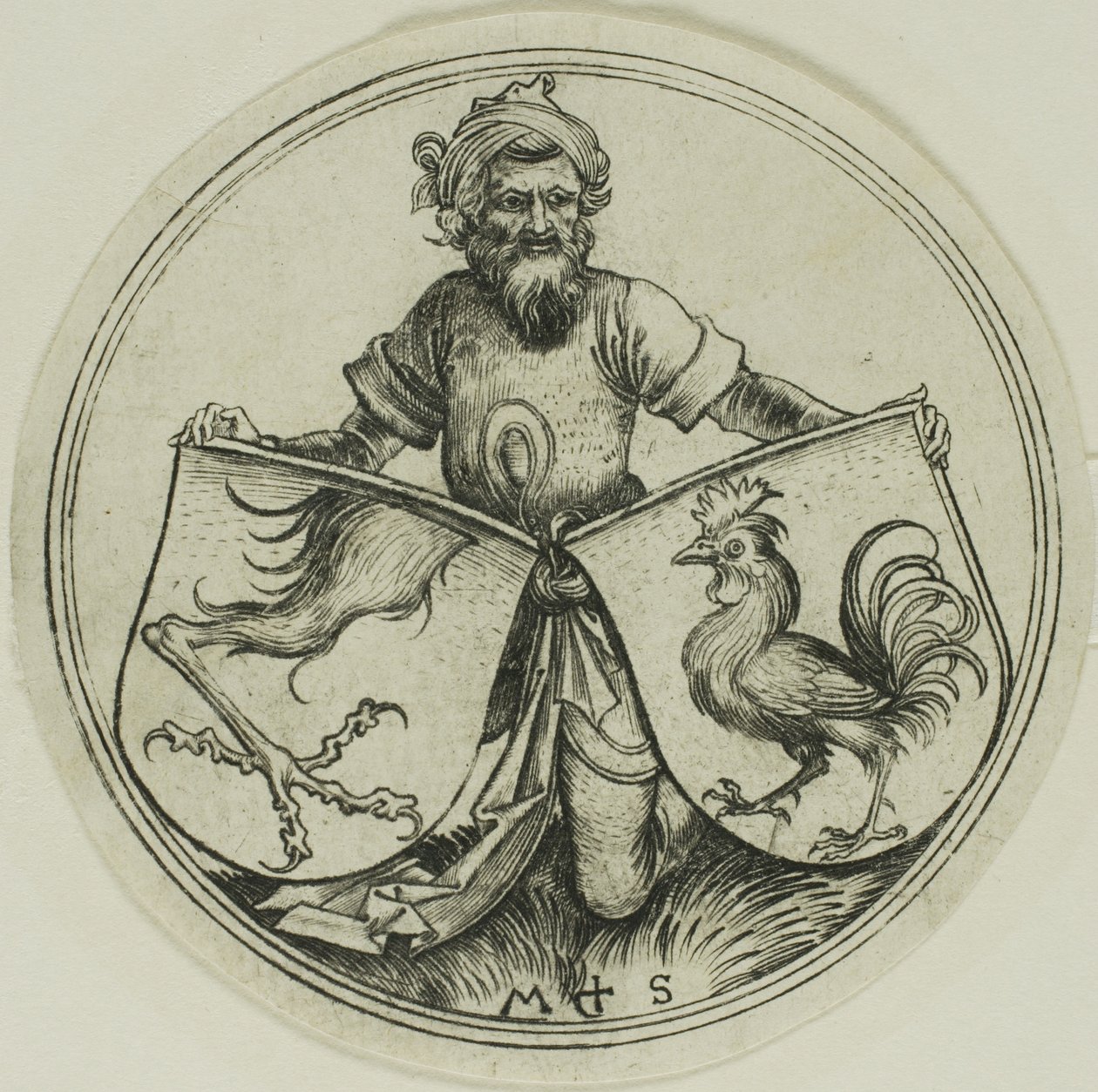 Escudo con pata de grifo y Escudo con gallo sostenido por un moro de Martin Schongauer