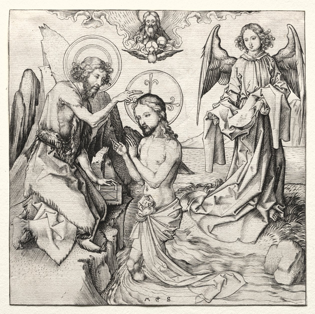 El Bautismo de Cristo en el Jordán de Martin Schongauer