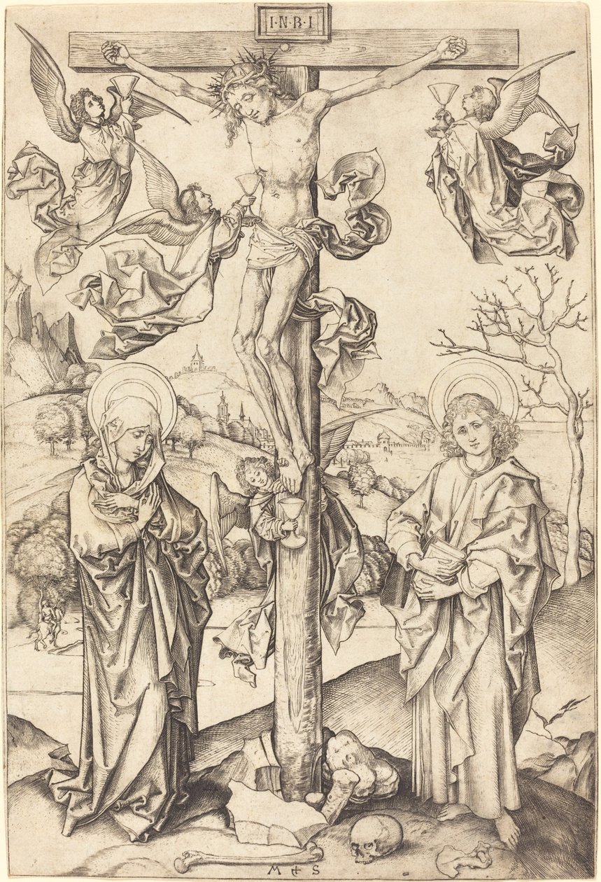 La crucifixión con cuatro ángeles de Martin Schongauer