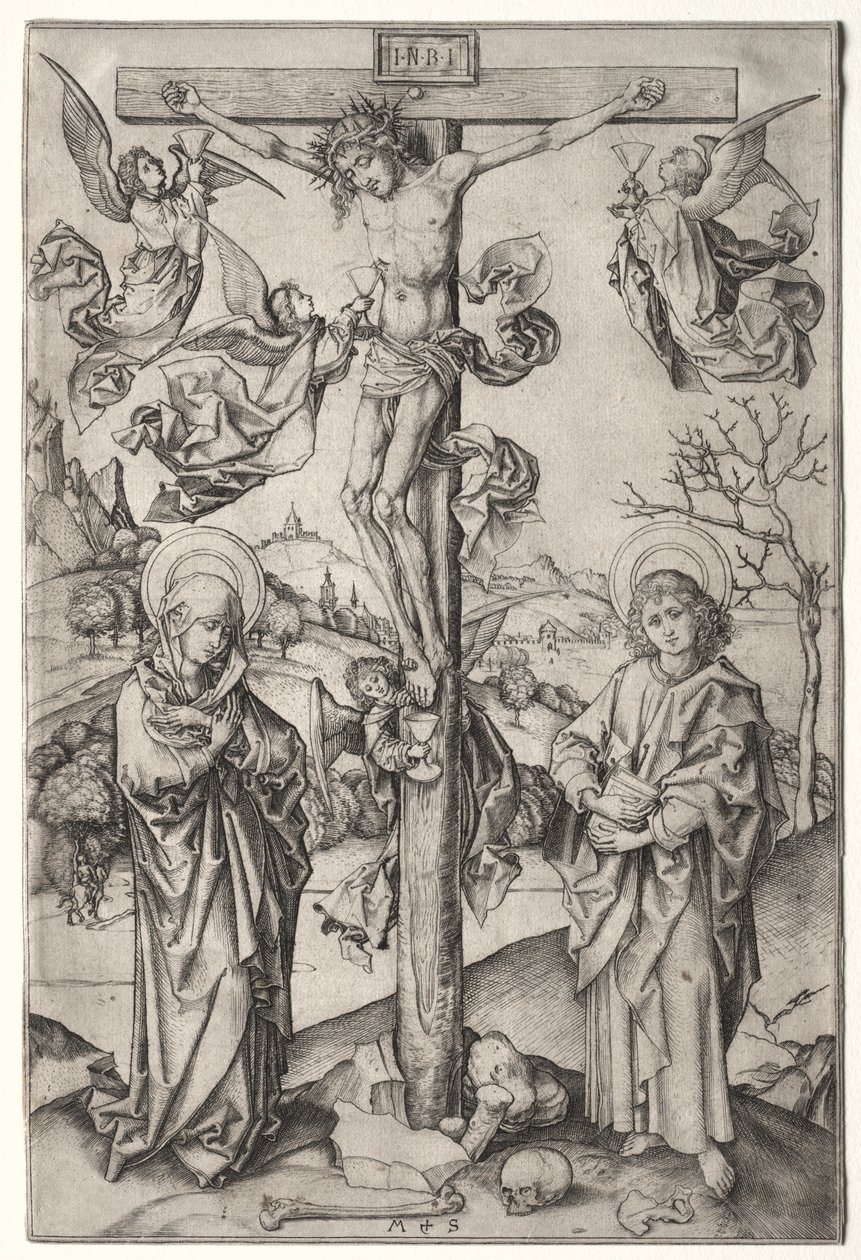 La Crucifixión con cuatro ángeles de Martin Schongauer