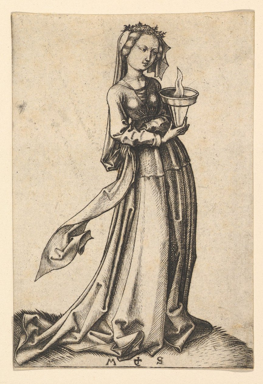 La cuarta virgen prudente, de la serie Las vírgenes prudentes y necias, ca. 1435-1491 de Martin Schongauer