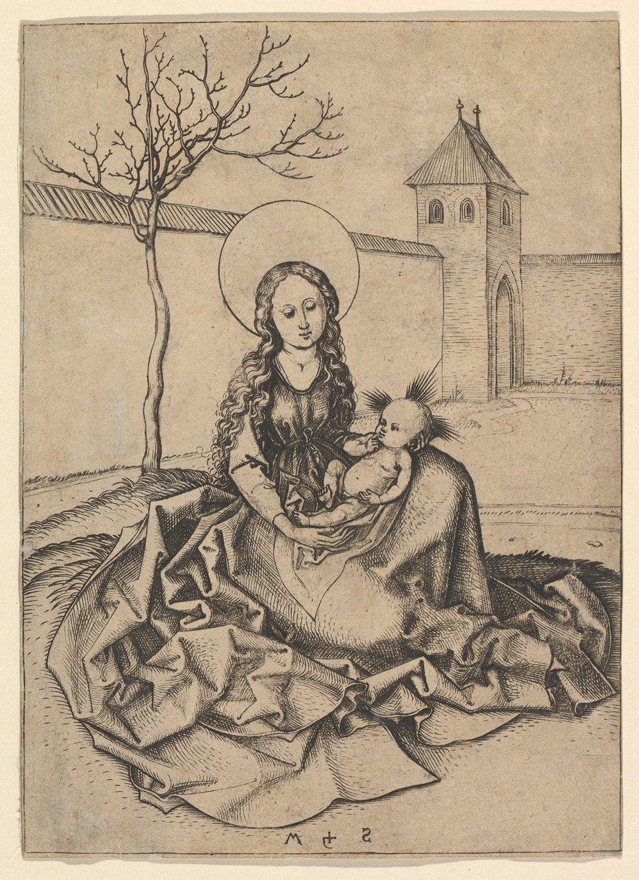 La Madonna y el Niño en el patio de Martin Schongauer