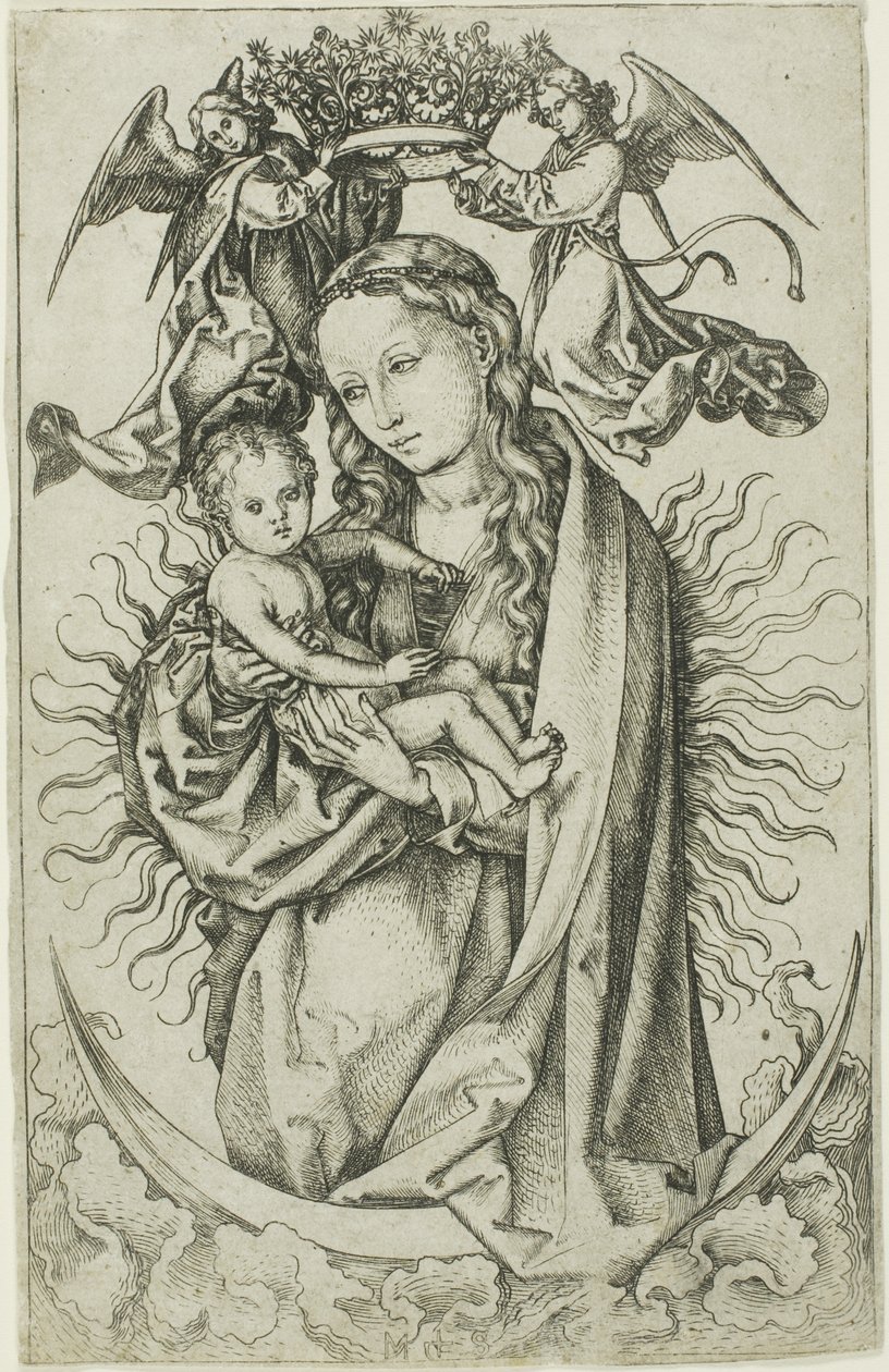 La Madonna en la luna creciente coronada por dos ángeles de Martin Schongauer