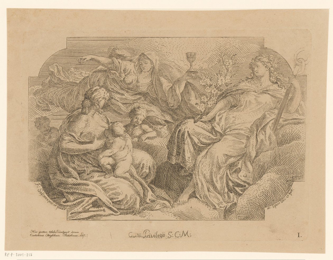 Personificaciones femeninas de tres virtudes divinas Pinturas en el techo de la Sacrestia di Solimena (título de la serie) de Martin Speer