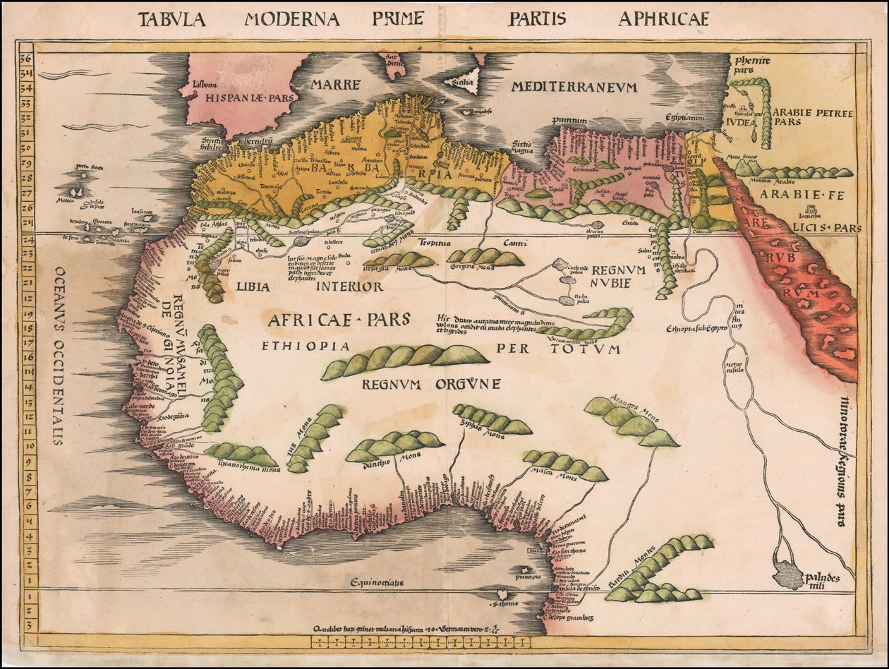 Mapa de África occidental y septentrional de 1513 por Martin Waldseemüller de Martin Waldseemuller