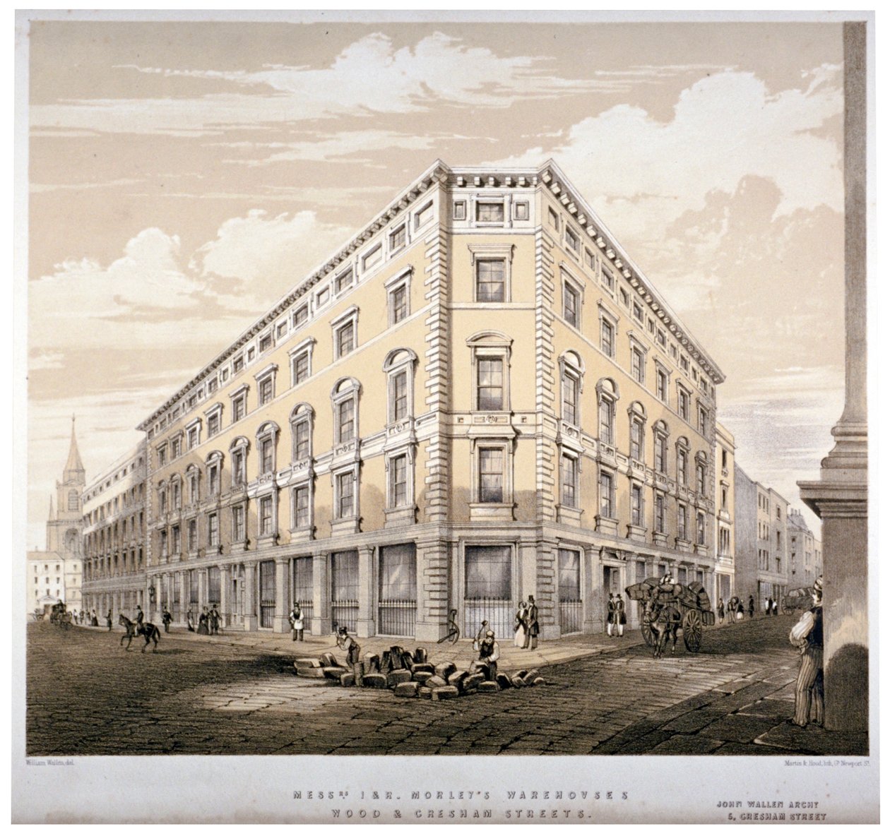 Almacenes de Messrs J&R Morley, esquina de Wood Street y Gresham Street, Londres, c1840 de Martin and Hood