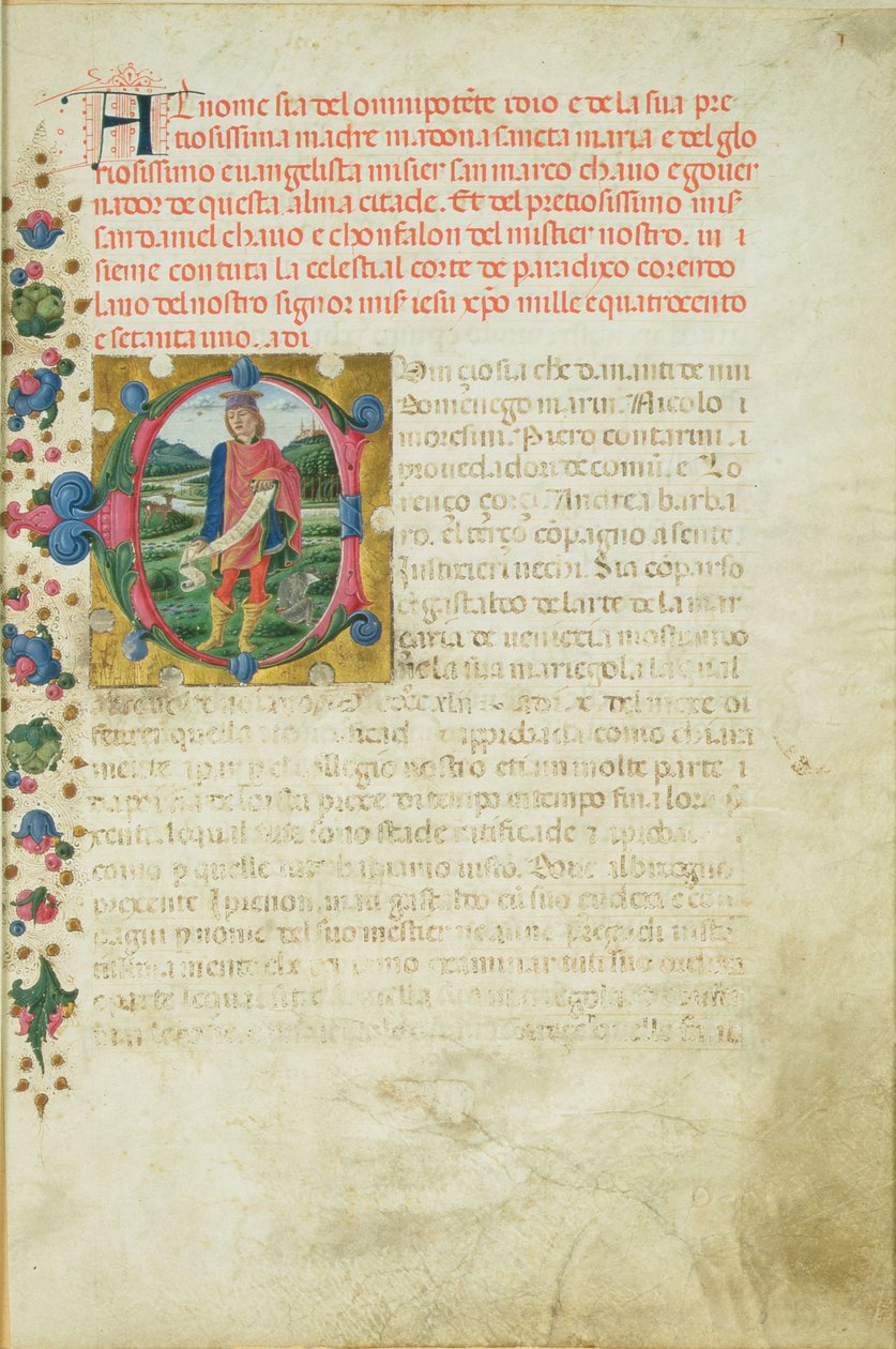 Inicial historiada C que representa al Profeta Daniel en un Paisaje, c.1471 de Martino di Giorgio da Modena