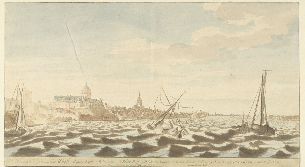 Vista de Nijmegen desde el Waal Nymegen te sien vande Waell (título sobre objeto) de Martinus Berkenboom