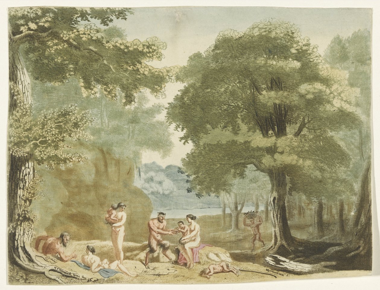 Ninfas y sátiros en un paisaje. de Martinus Berkenboom