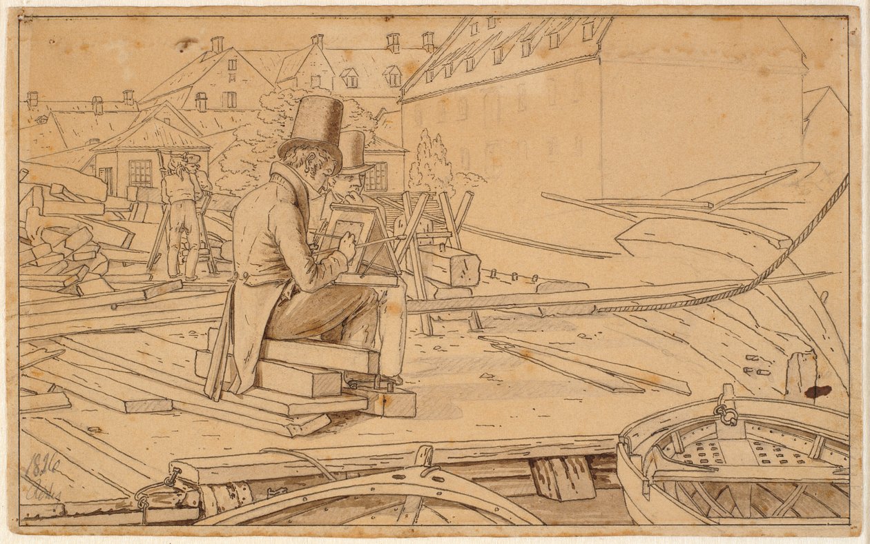 Un artista pintando en un astillero de Martinus Rørbye