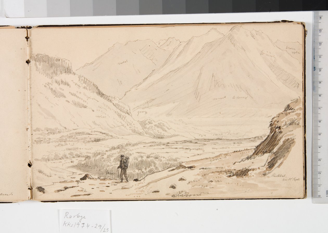 Paisaje montañoso con tres hombres descansando en la hierba y dos mujeres tocando un dulcémele de Martinus Rørbye