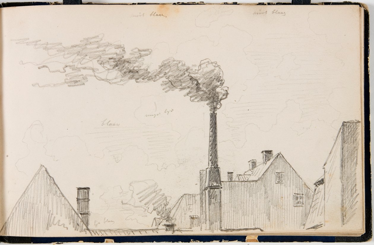 Vista urbana con chimenea humeante de Martinus Rørbye