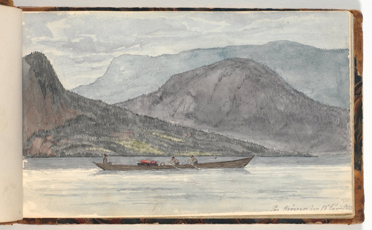 Paisaje de fiordo con bote de remos de Martinus Rørbye