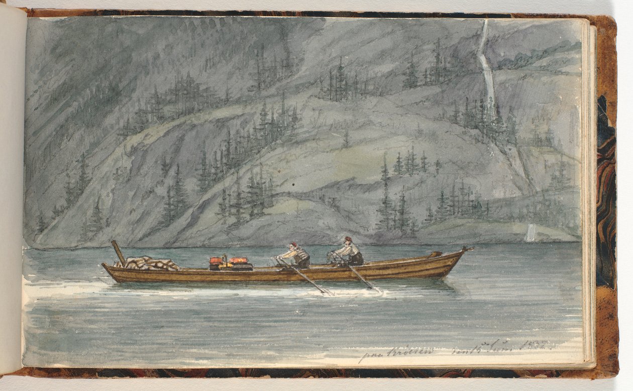 Paisaje de fiordo con bote de remos. Krøderen, Noruega de Martinus Rørbye