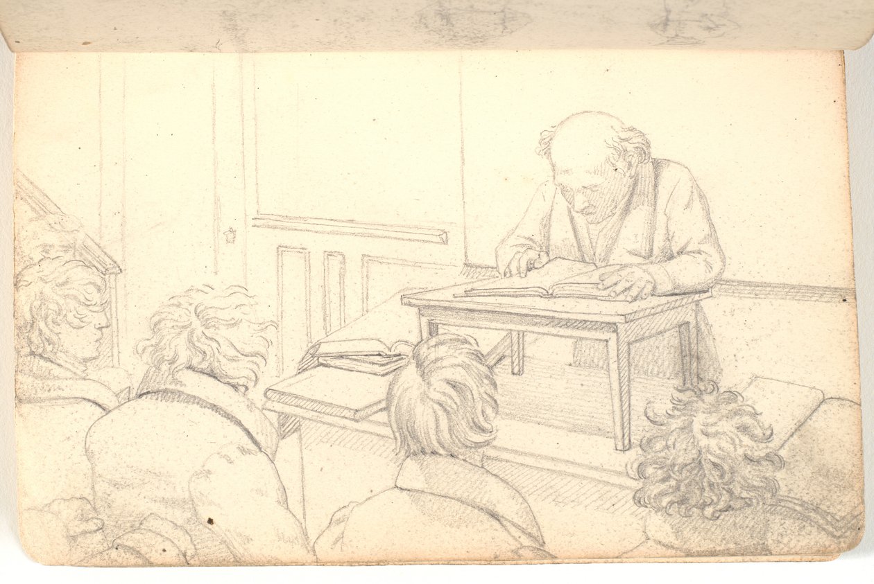 Interior de la academia con lector y oyentes de Martinus Rørbye