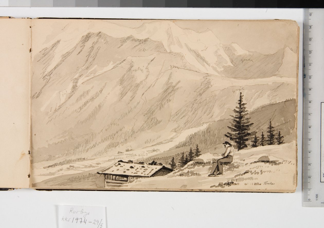 Paisaje cerca de Chamonix, Francia. En primer plano, un lago de Martinus Rørbye