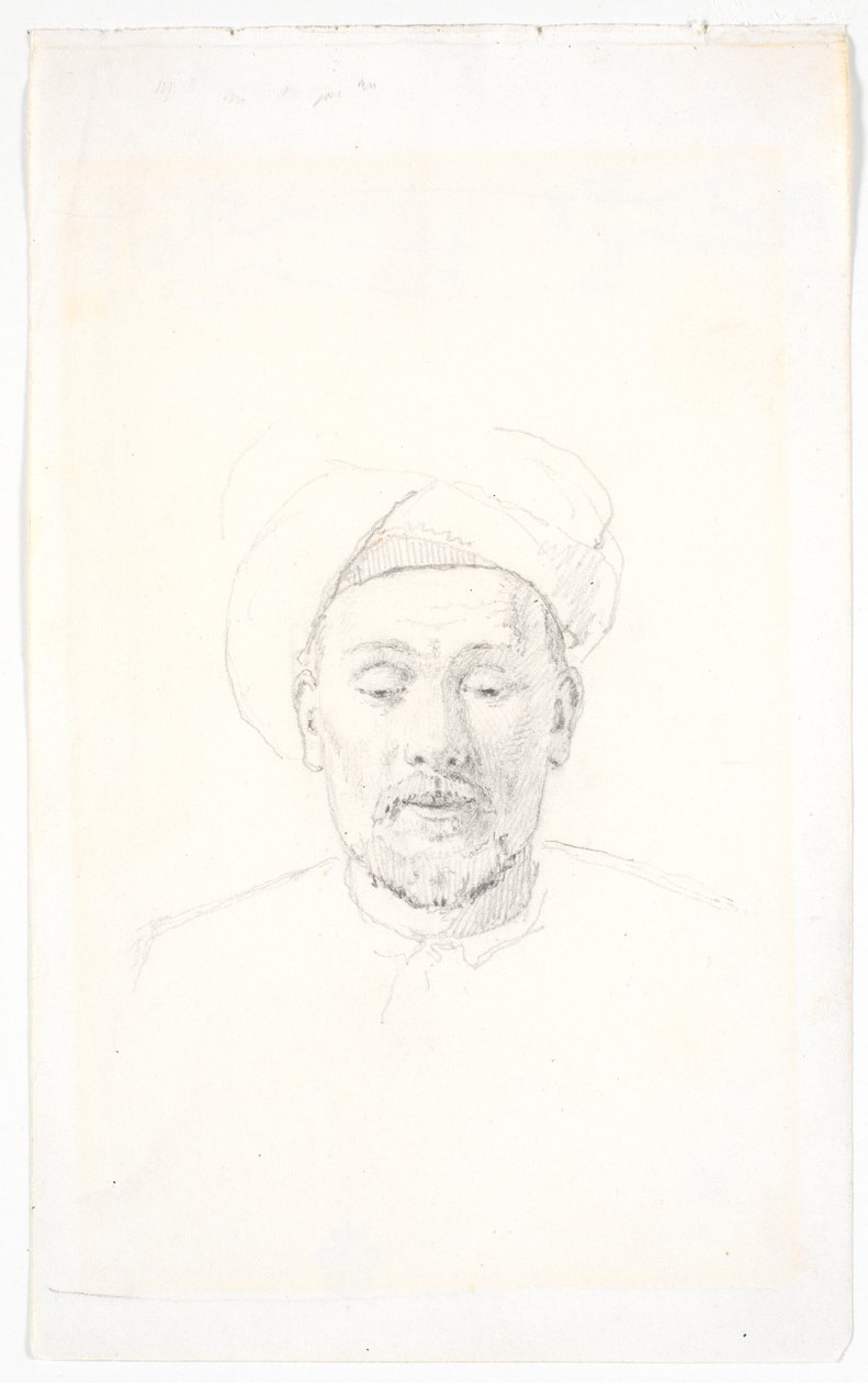 Retrato de hombre barbudo, visto de frente, con turbante de Martinus Rørbye