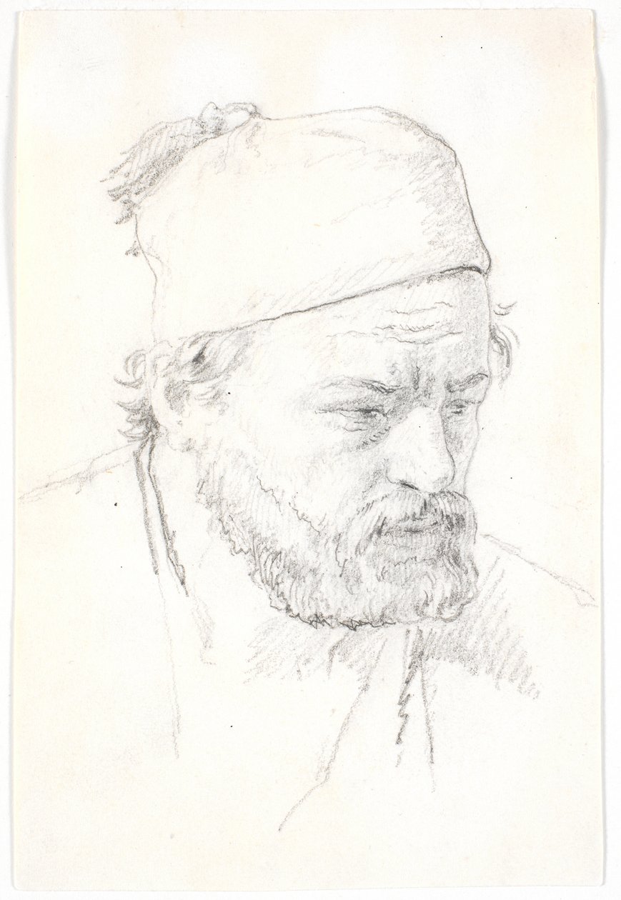 Retrato de un hombre barbudo, de tres cuartos hacia la derecha, con fez de Martinus Rørbye