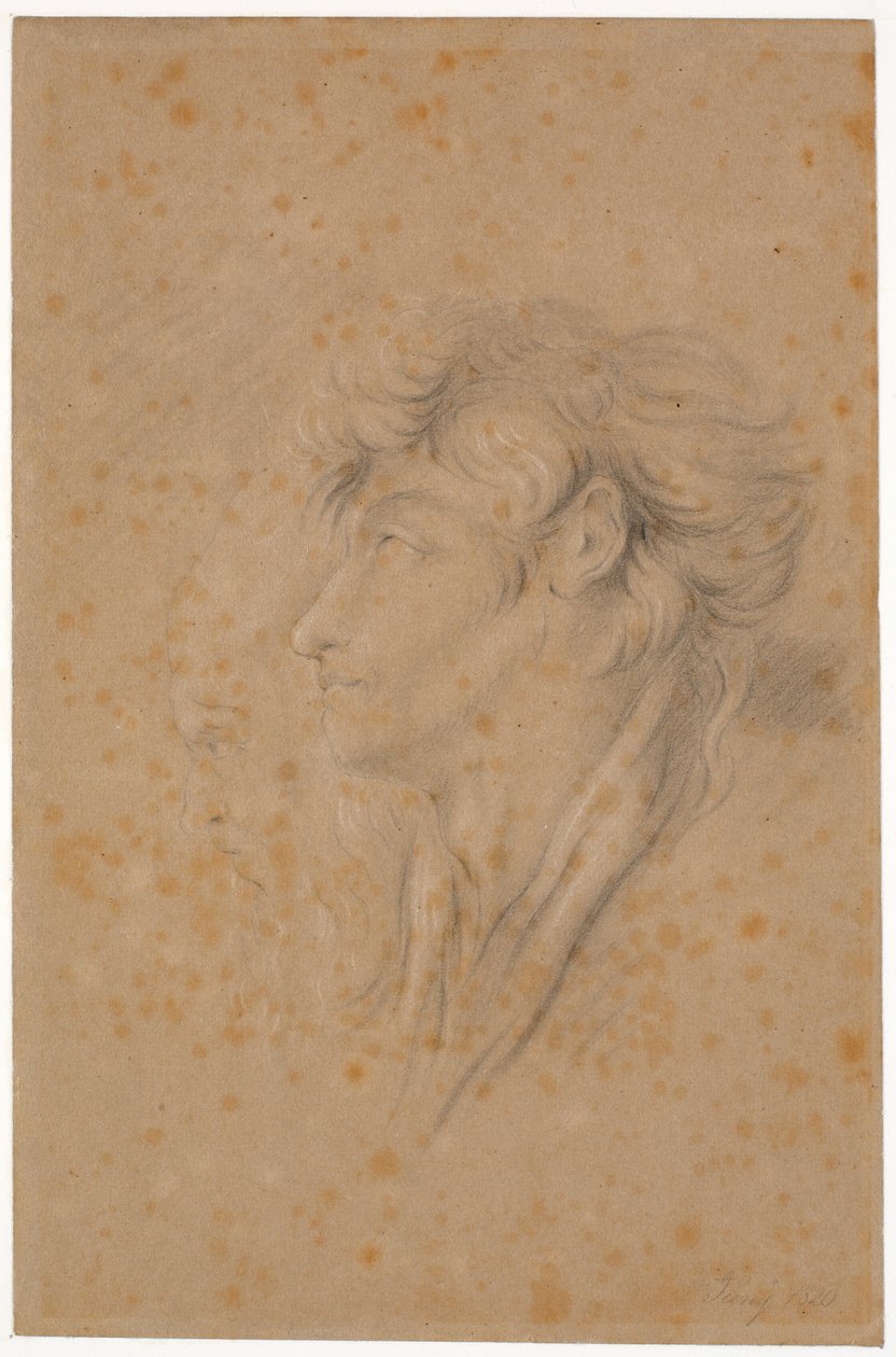 Estudio de un joven y un anciano barbudo de perfil hacia la izquierda de Martinus Rørbye