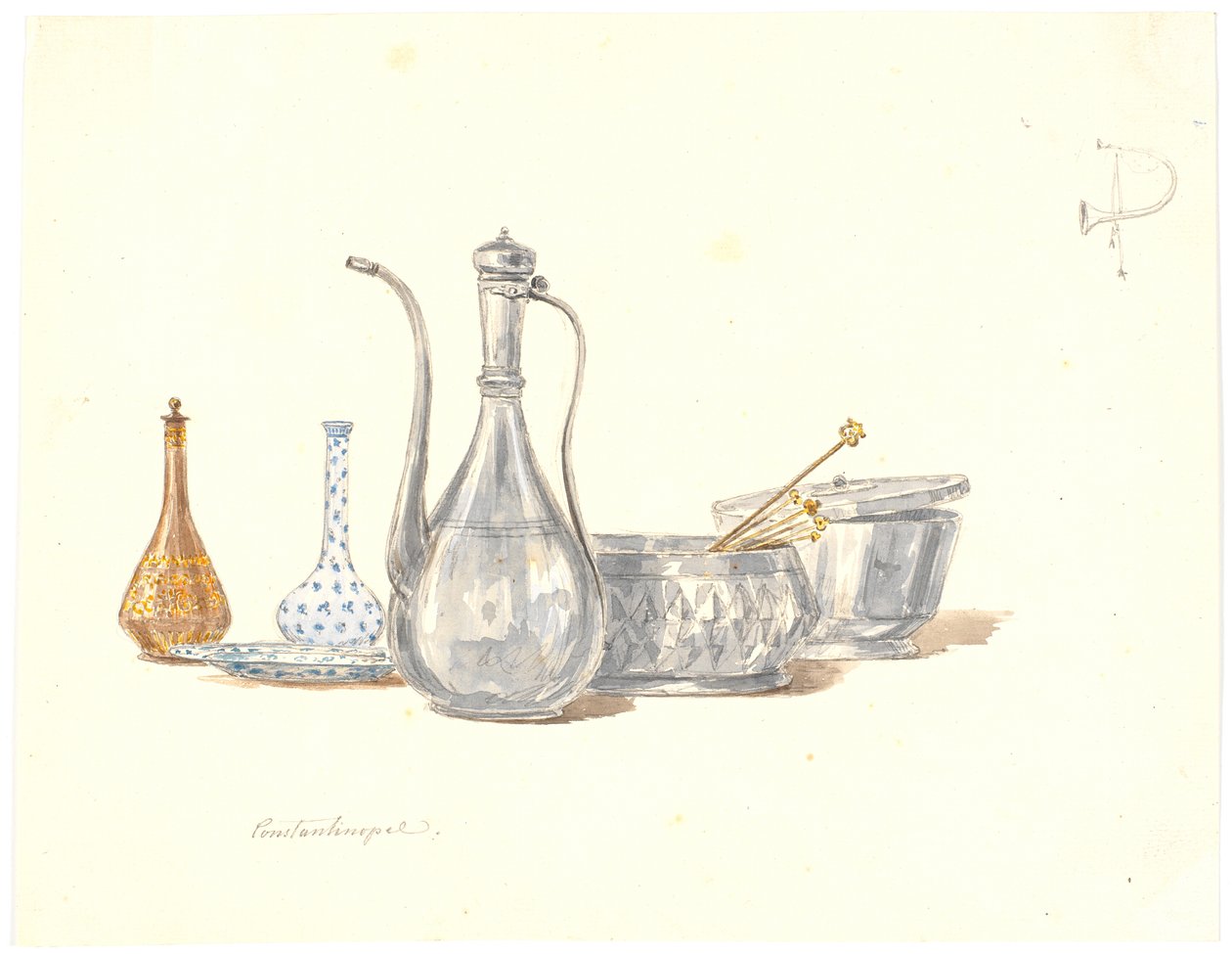 Utensilios turcos, una jarra y dos frascos de Martinus Rørbye