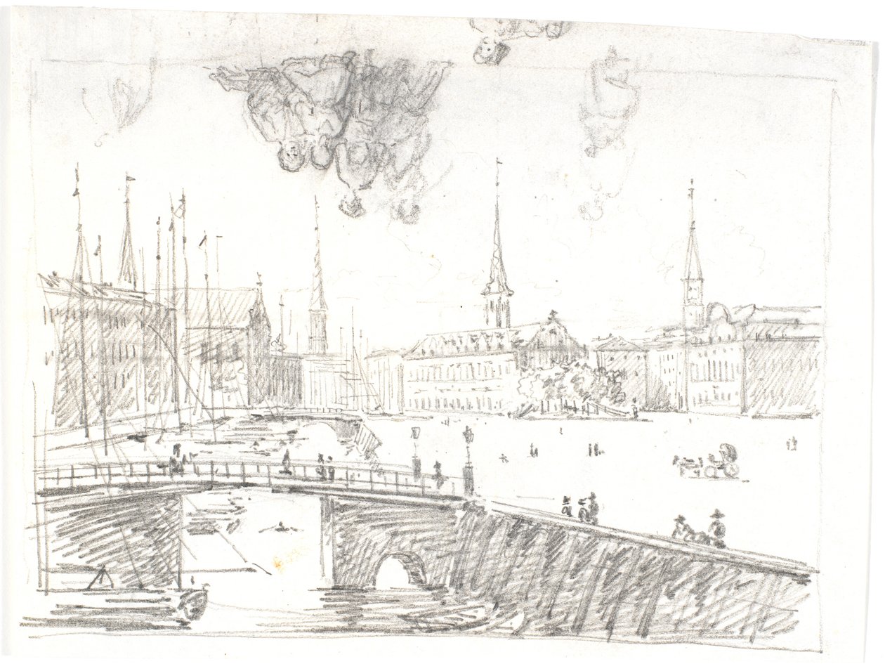 Vista desde Gl. Strand a través de Højbro hacia la Bolsa de Martinus Rørbye