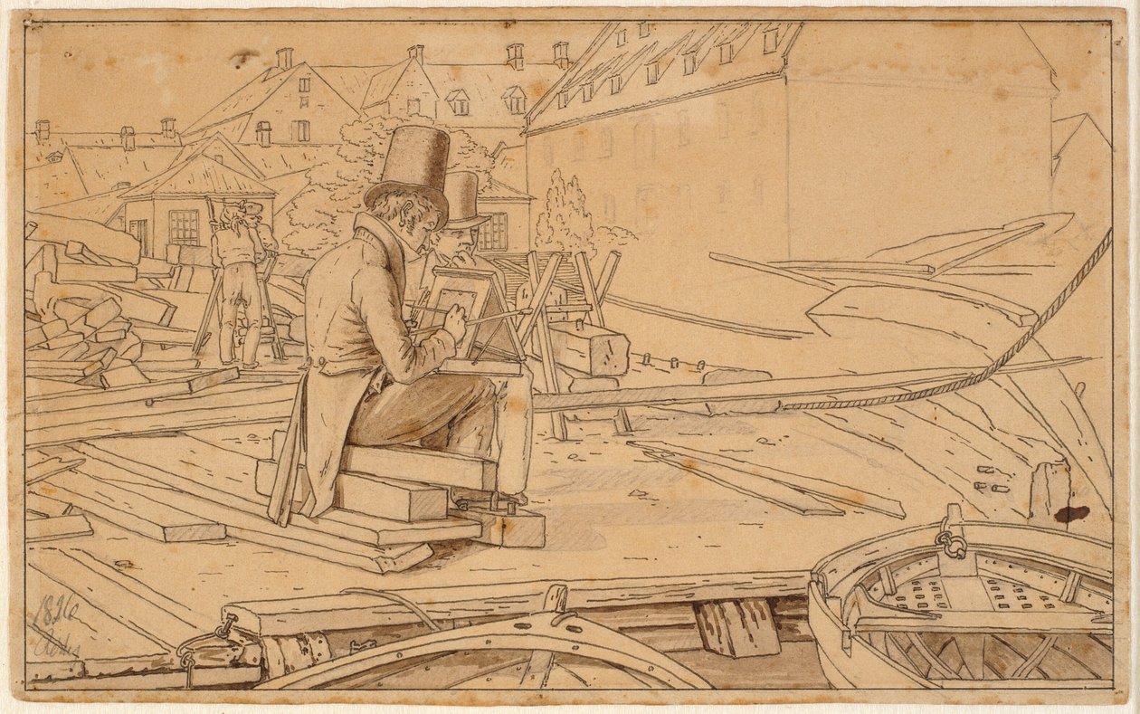 Un artista pintando en un astillero de Martinus Rørbye