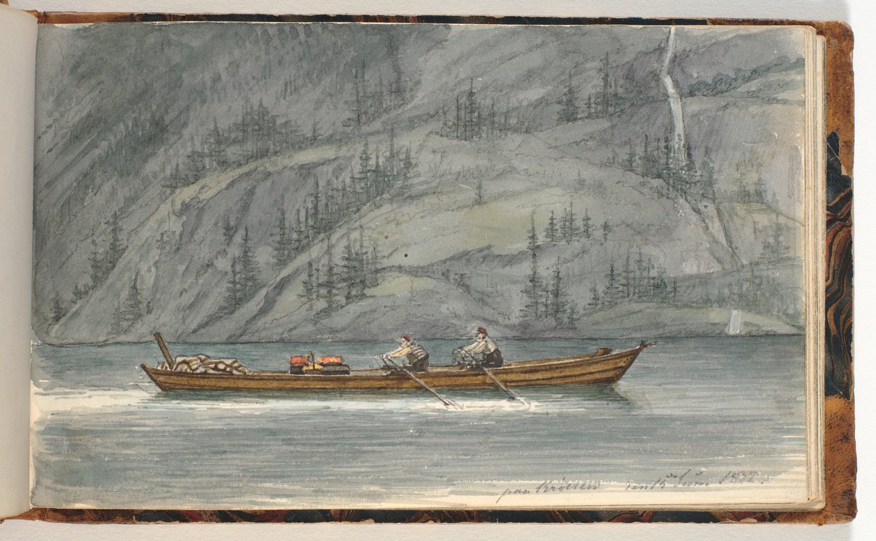 Paisaje de fiordo con bote de remos. Krøderen, Noruega de Martinus Rørbye