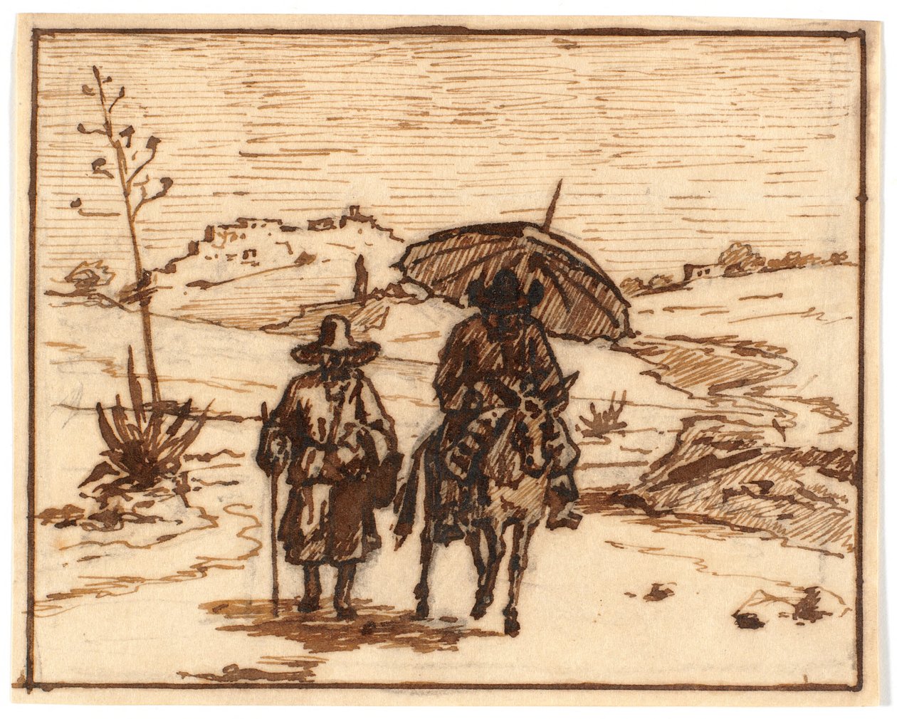 Paisaje italiano con jinete de burro y un caminante de Martinus Rørbye