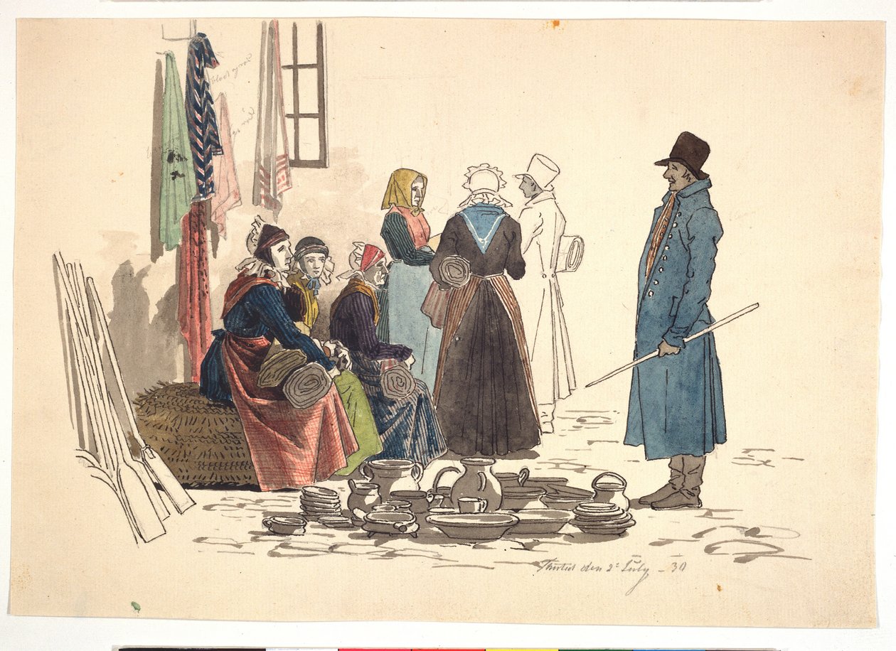 Escena de la plaza del mercado en Thisted de Martinus Rørbye