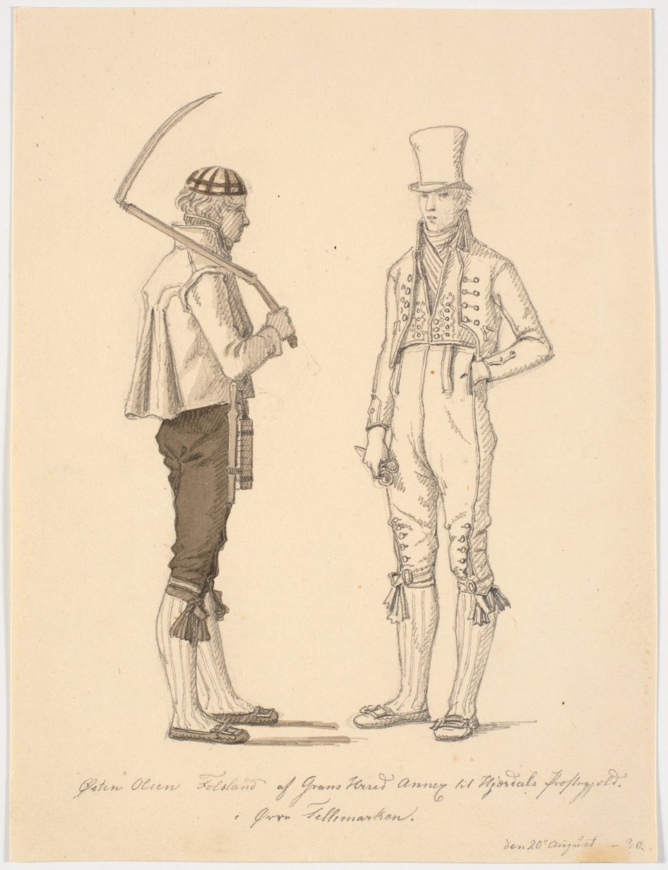 Campesino de pie con guadaña y campesino en traje de gala de Martinus Rørbye