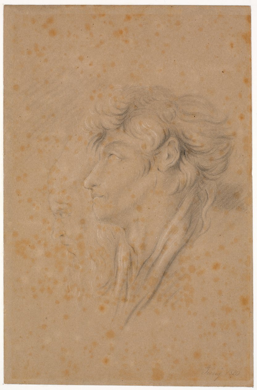 Estudio de un joven y un anciano barbudo de perfil hacia la izquierda de Martinus Rørbye