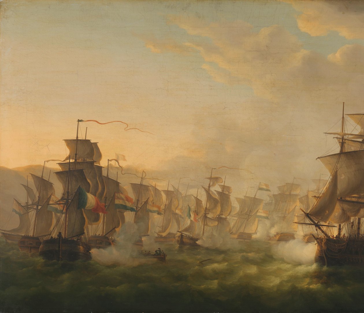 Choque de las flotas holandesa y británica durante el paso de la flotilla holandesa a Boulogne (1804) de Martinus Schouman (signed by artist)