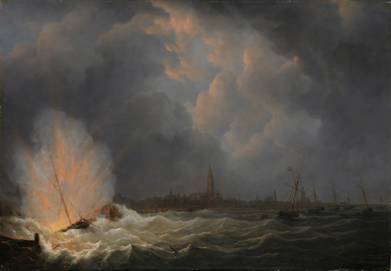 La explosión del cañonero nº 2, al mando de Jan van Speijk, frente a Amberes, el 5 de febrero de 1831 de Martinus Schouman
