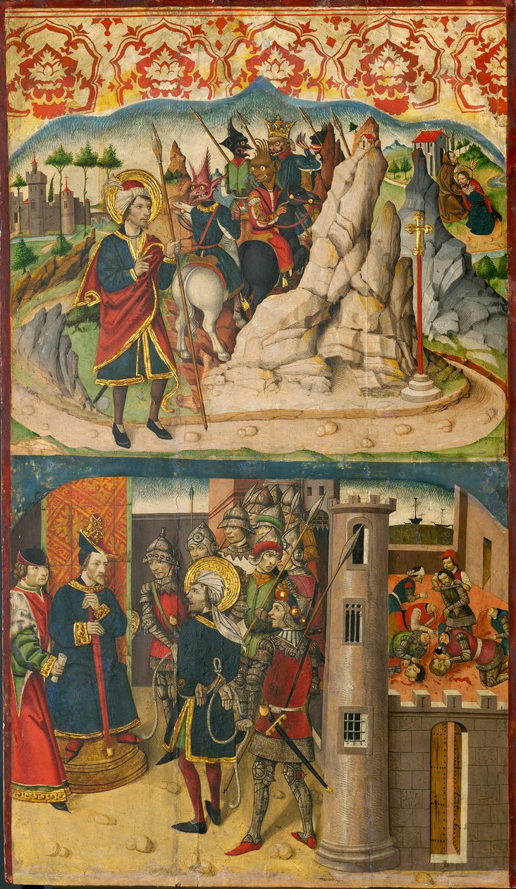 San Cristóbal se encuentra con Satanás; San Cristóbal ante el rey de Licia de Martín de Soria